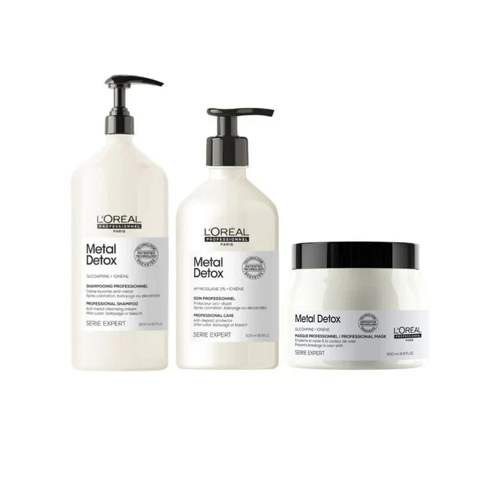 L'Oreal Professionnel Serie Metal Detox Shampoo 1500ml, Conditioner 500ml & Mask 500g Salon Trio Bundle