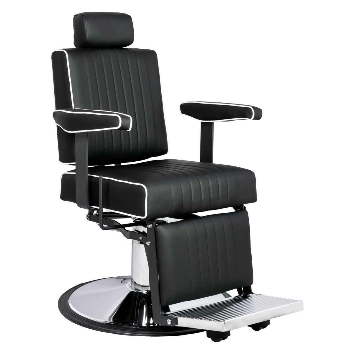 Karma Nerang Barber Chair Black & Chrome with White Piping 04150102WP