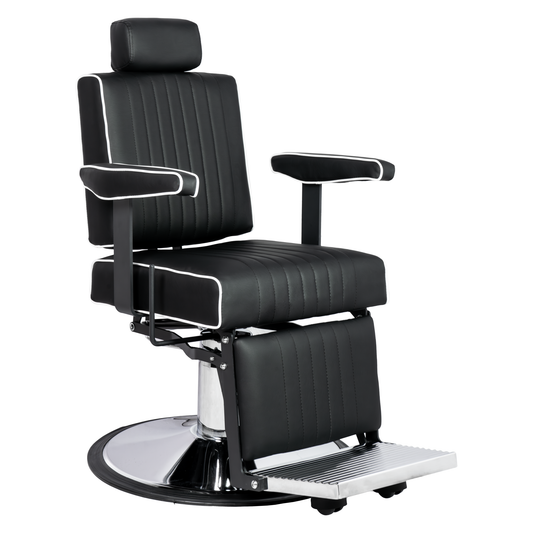 Karma Nerang Barber Chair Black & Chrome with White Piping 04150102WP