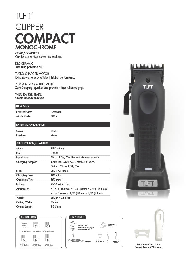 Tuft Compact Cordless Clipper- Black With White Changeable Cover - image 2