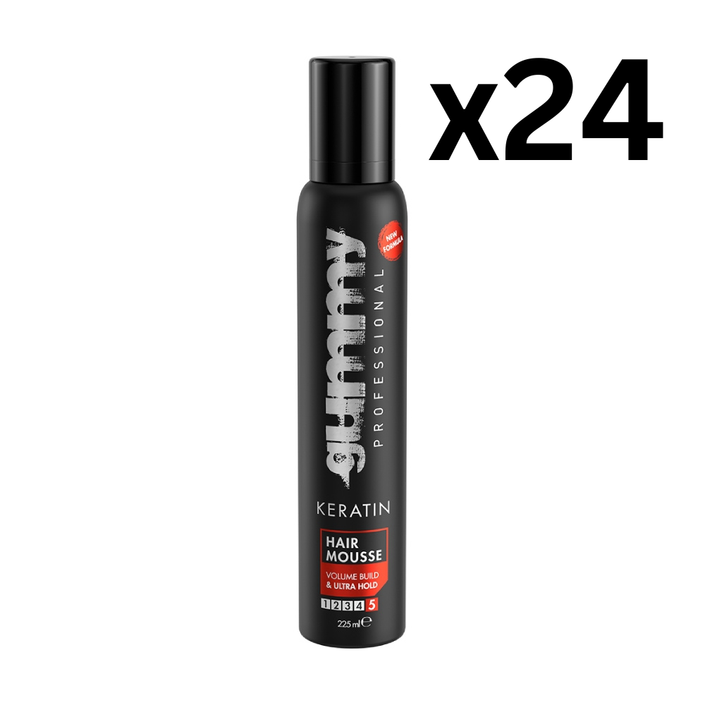 24x Gummy Professional Keratin Hair Mousse Volume Build Ultra Hold 225ml (Carton Deal)
