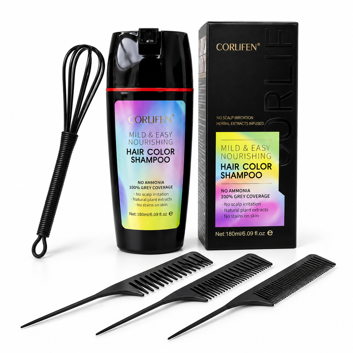 CORLIFEN Bundle Permanent Ammonia-Free Vegan Hair and Beard Colouring Shampoo - Dark Brown