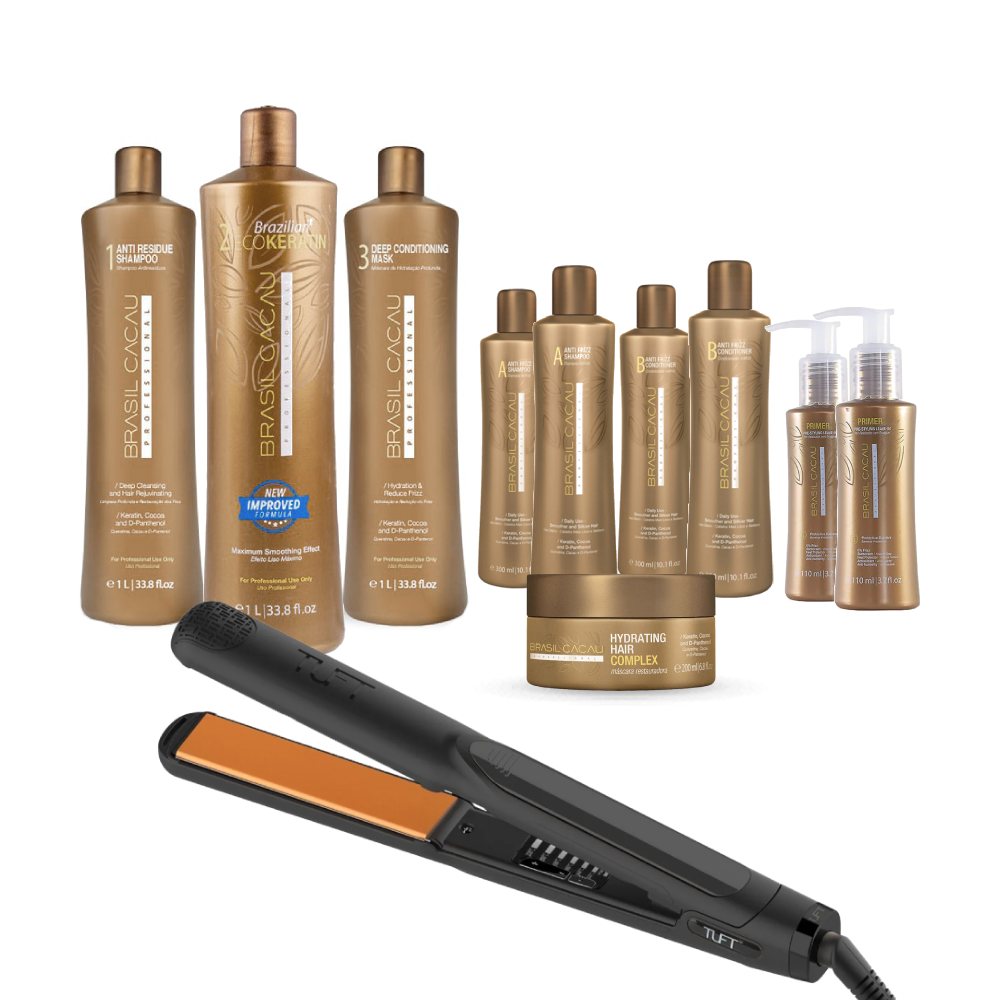 Brasil Cacau Salon Mega Kit with Black Tuft Diamond Plus 1 Inch Hair Straightener