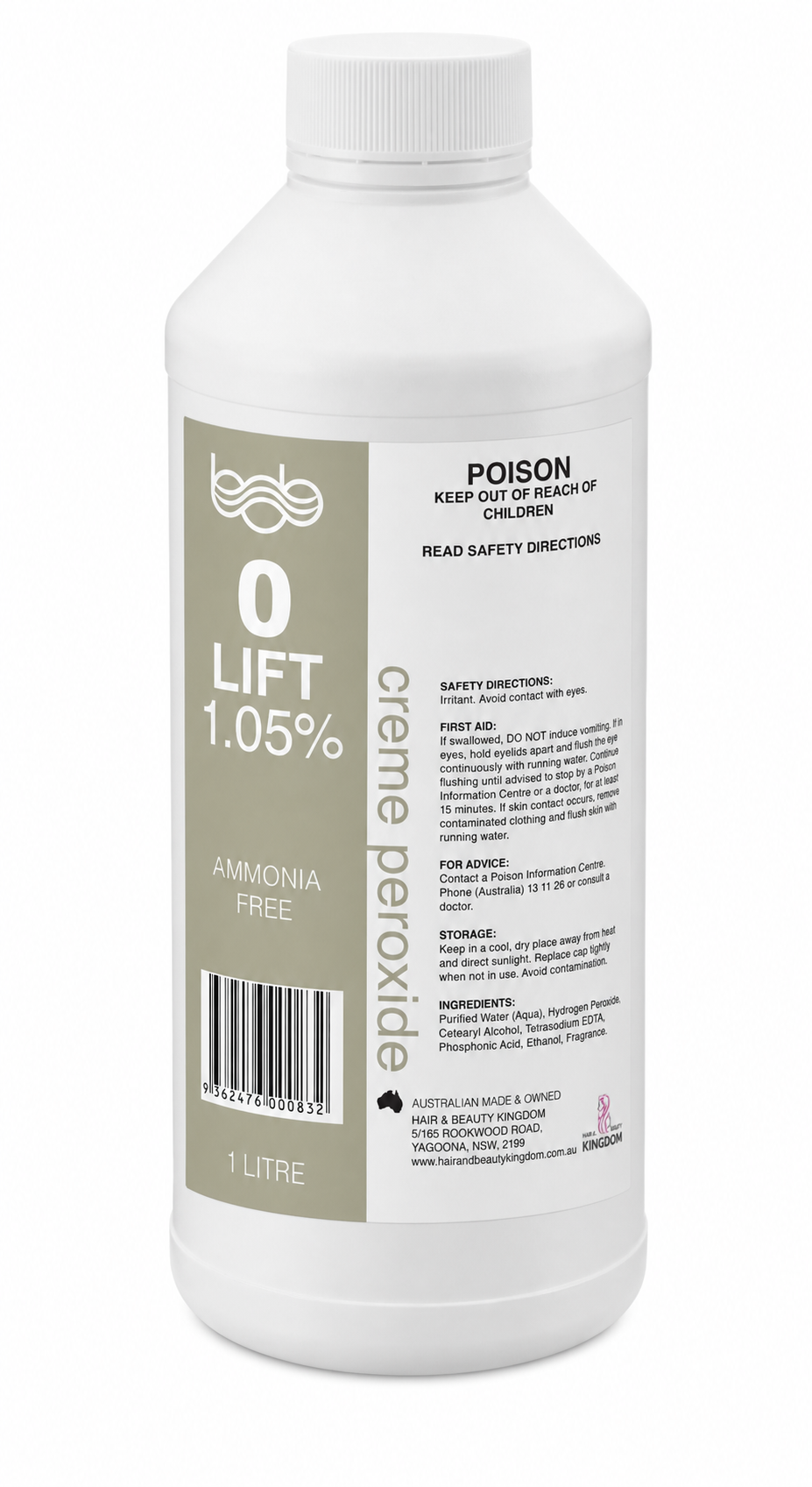 BOB Creme Developer Peroxide 1L – 3.5 Vol 1.05% Professional Salon Developer