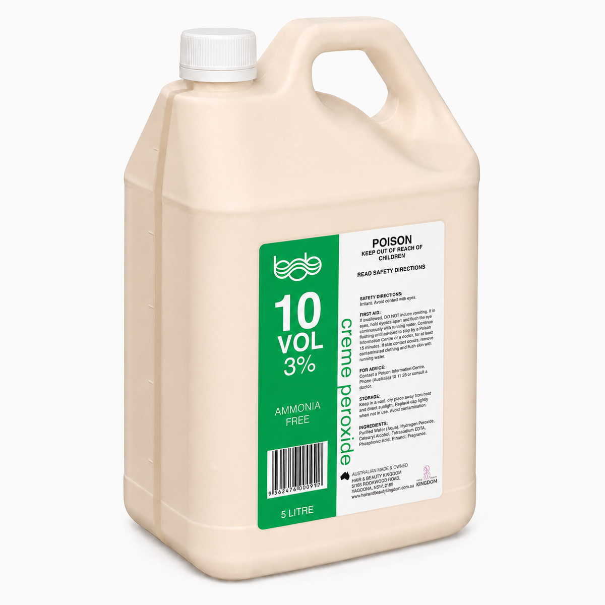 BOB Creme Developer Peroxide 5L - 10 Vol 3% Professional Salon Developer