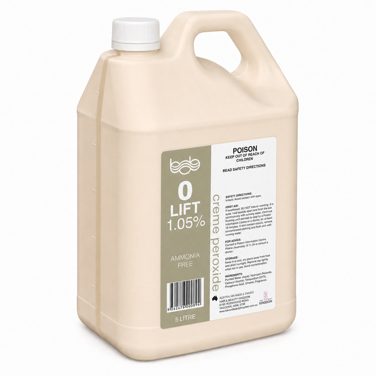BOB Creme Developer Peroxide 5L - 3.5 Vol 1.05% Professional Salon Developer