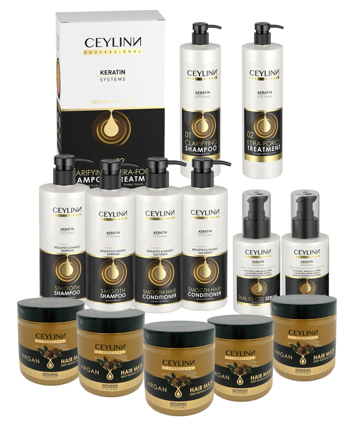 Ceylinn Keratin Straightening Treatment Kit 1L #2 (Includes Shampoo, Conditioner, Serum & Mask)