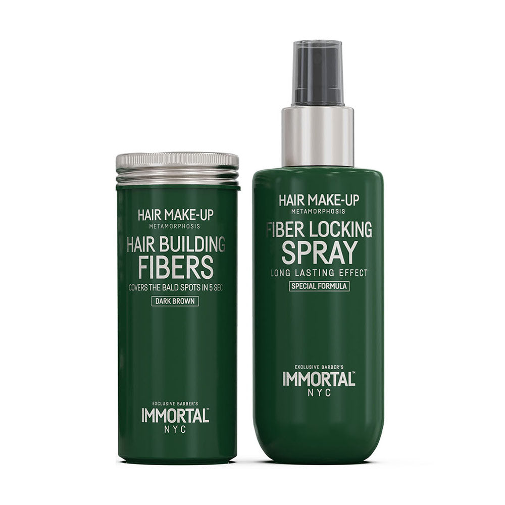 Immortal NYC Hair Building Fibers 20gr & Fibers Locking Spray 150ml 2 In 1 Set - Dark Brown