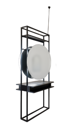 Karma Onslow Salon or Barber Shop Double Sided Complete Metal Workstation with Round Led Back-Lit Mirrors - Black 0610010619901S