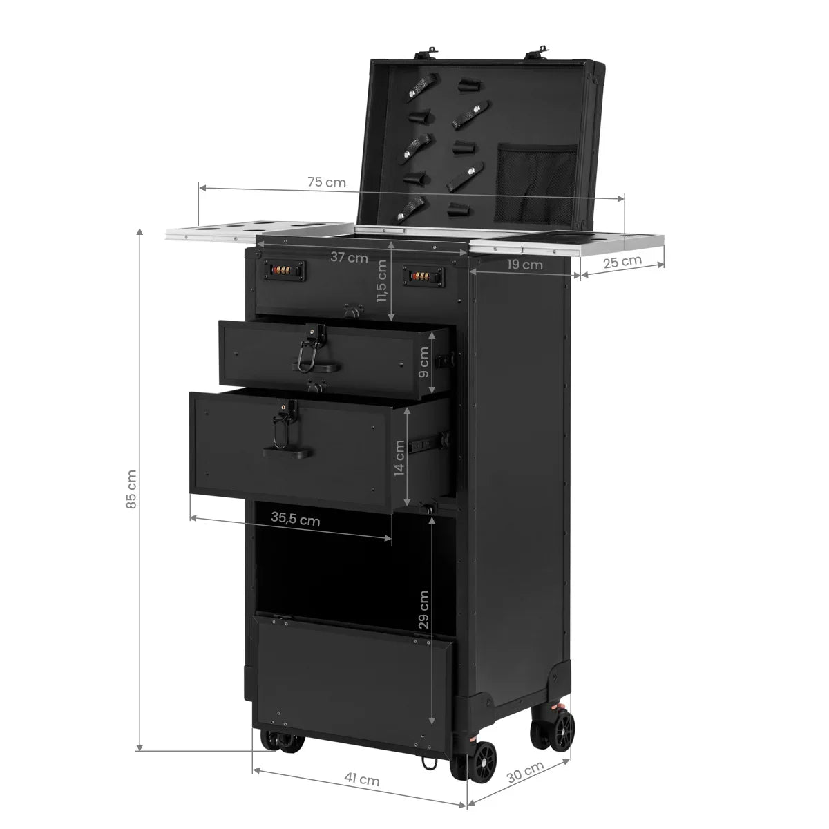 Karma Professional Portable Hard Case Salon Trolley Lockabe with Drawers KHRC01 - Black - image 2