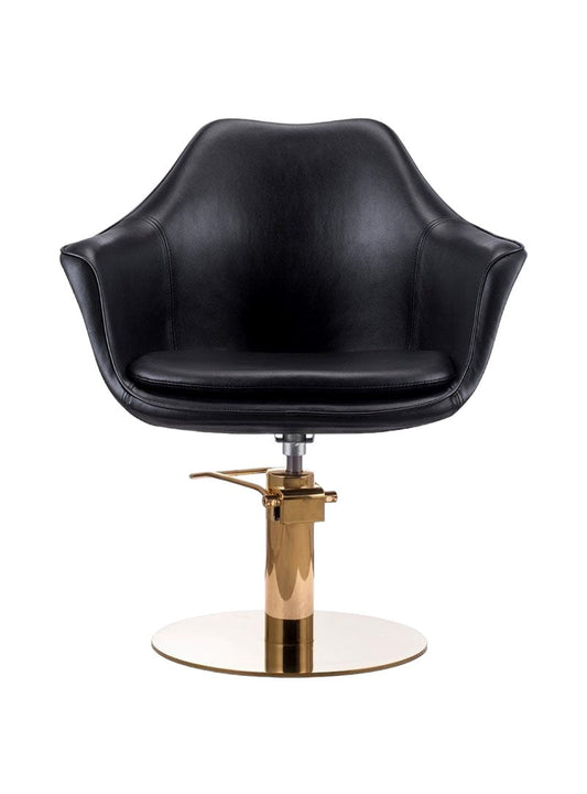 Karma Cronulla Salon Chair Black Vinyl With Gold Base & Pump 02050112