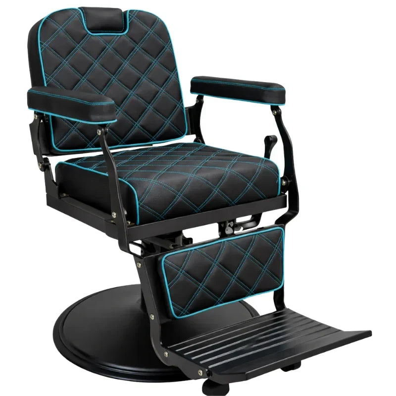 Karma Paddington Barber Chair Black with Turquoise Blue Stitching 04100101BP