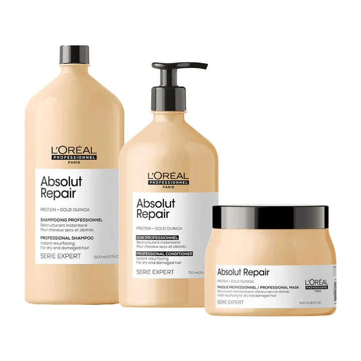 L'Oreal Professionnel Serie Expert Absolut Repair Shampoo 1500ml, Conditioner 750ml & Mask 500g Salon Trio Bundle