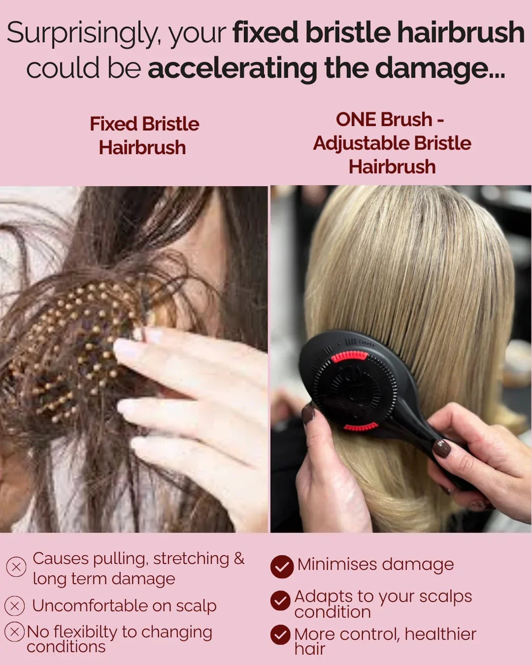 ONE PRO Hair Brush Adjustable Bristle Strength Grey - Pink Metallic Edition - image 2