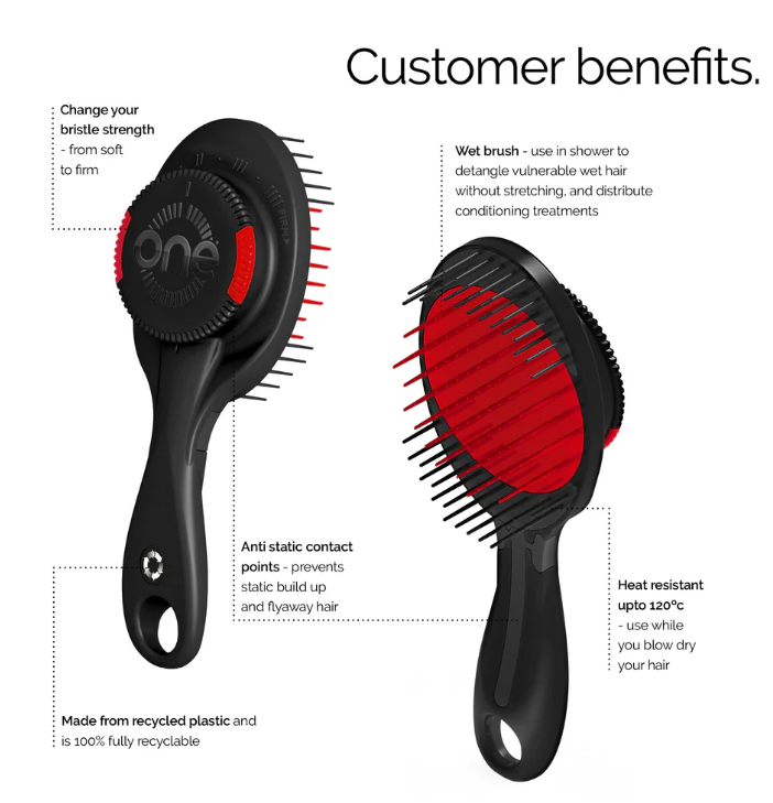 ONE PRO Hair Brush Adjustable Bristle Strength Red - Black - image 2