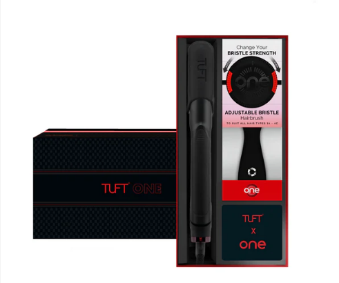 TUFT Diamond Plus 1inch Hair Straightener 200W Black & Red with One Brush Gift Set