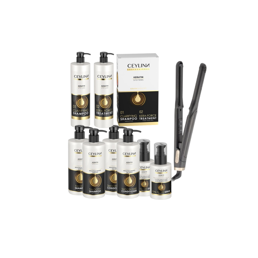 Ceylinn Keratin Straightening Treatment Kit 1L #1 (Includes Tuft Granite 0.5 Inch Straightener, Shampoo, Conditioner & Serum)