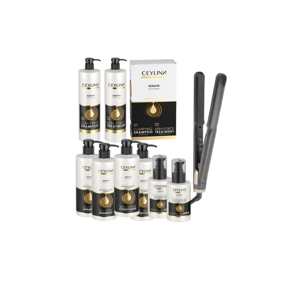 Ceylinn Keratin Straightening Treatment Kit 1L #1 (Includes Tuft Granite 1 Inch Straightener, Shampoo, Conditioner & Serum)