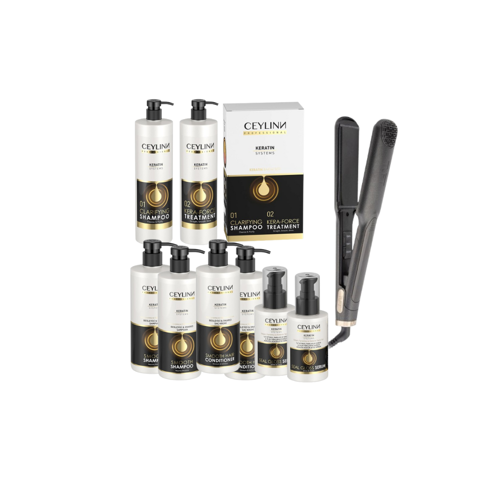 Ceylinn Keratin Straightening Treatment Kit 1L #1 (Includes Tuft Granite 2 Inch Straightener, Shampoo, Conditioner & Serum)