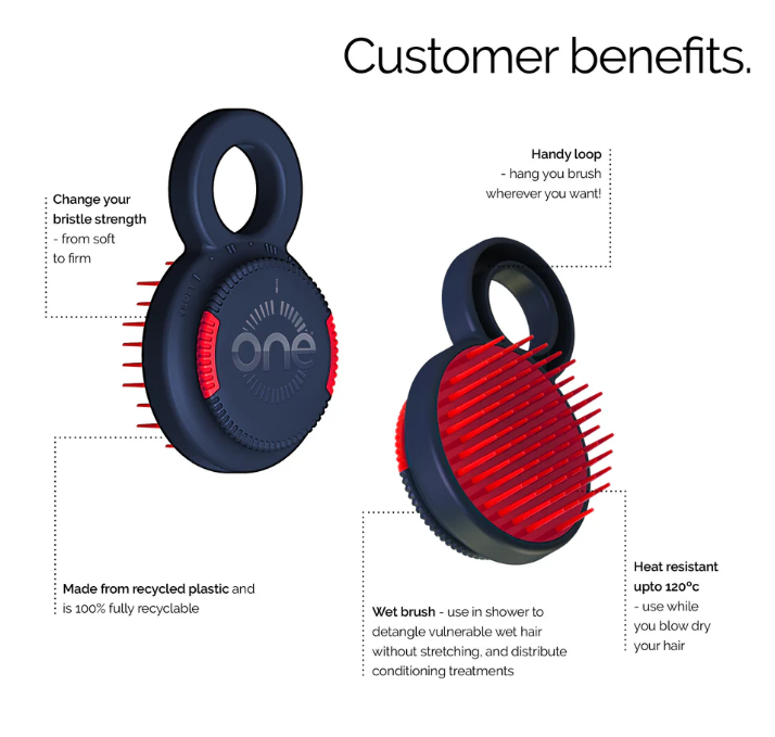 ONE GO Mini Hair Brush Adjustable Bristle Strength Blue - image 2